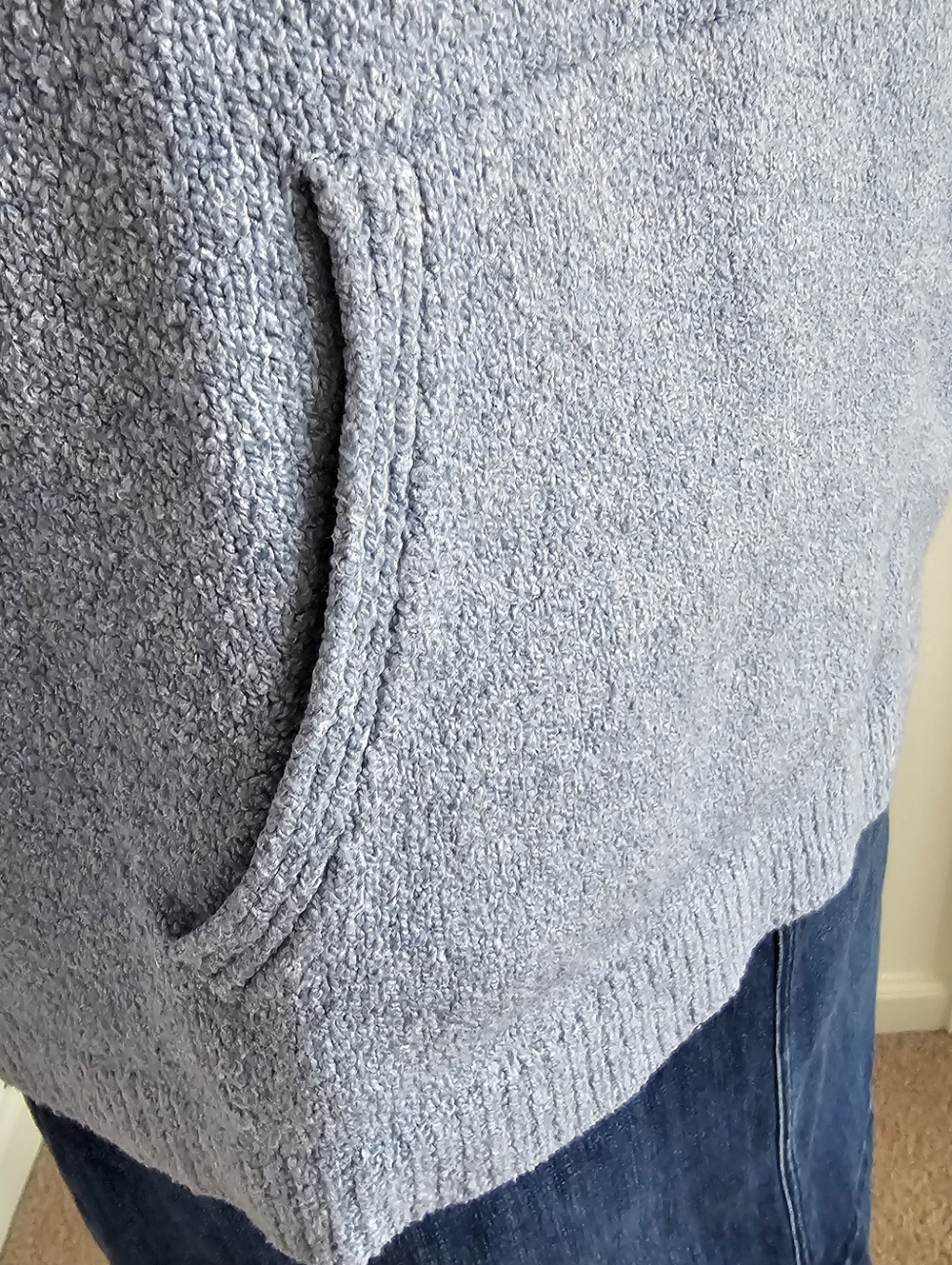 J.Jill Pure Jill Blue Bouclé Knit Sweater Cozy Textured Sweatshirt Pocket PM - Picture 5 of 15